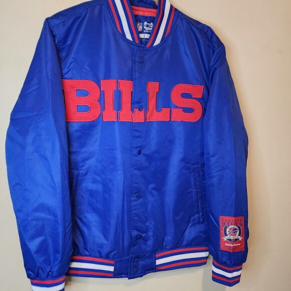 Buffalo Bills Jacket Varsity Satin Bomber NFL Button Mens Small Embroidered - Picture 5 of 10